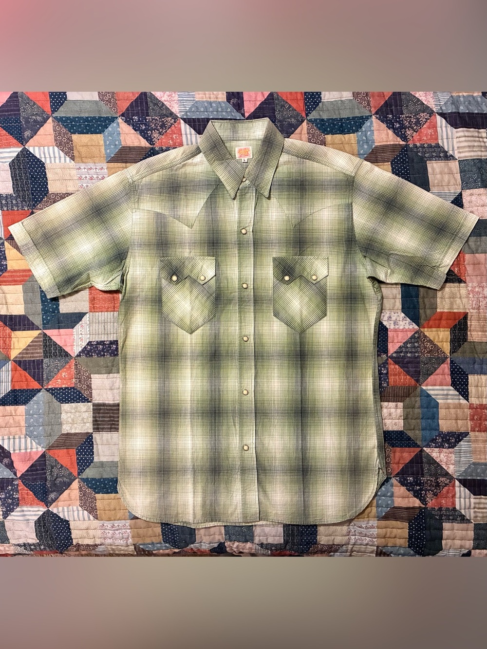 SUGAR CANE TOYO ENTERPRISE SHADOW PLAID WESTERN SHIRT- SIZE LARGE - Picture 3 of 11